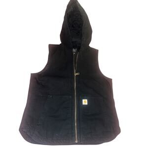 SOLD! Womens Carhartt Hooded Quilted Workwear Vest | Full Zip Canvas | Black